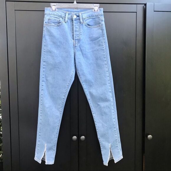 Levi’s Sample Light Wash Denim Button Fly Ankle Front Split Raw Edge Jeans - Picture 1 of 10